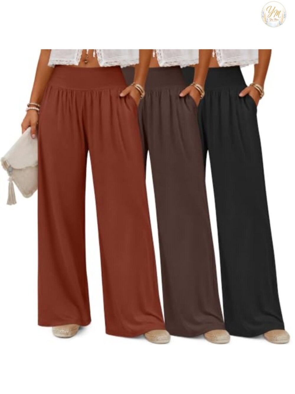 3-Pack Women's Wide Leg Yoga Pants with Pockets High Waist Lounge Pants